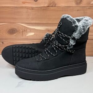 Zara Basic Collection Faux Fur Lined Lace Up Platform Winter Boots Women's Sz 40